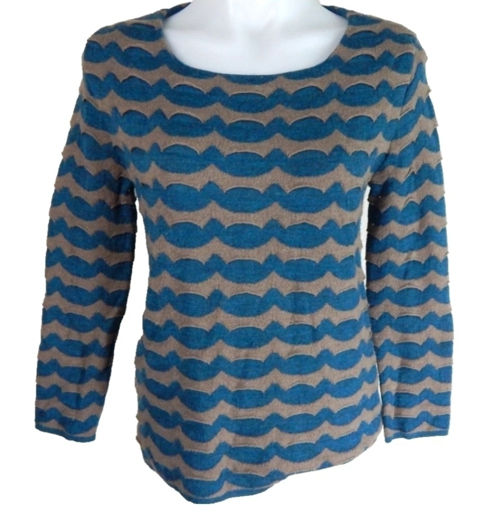 Piazza Sempione Scalloped Stripe Wool Blend Sweater